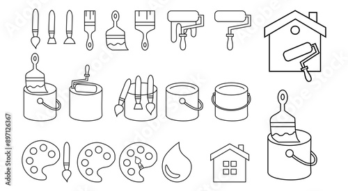 Collection of painting related icons, various painting tools, paint icons ,vector icon template editable and resizable
