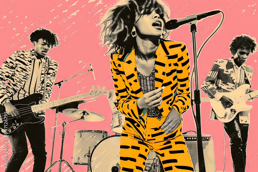 Colorful abstract illustration of a vibrant rock band performance Colorful abstract illustration of a vibrant rock band performance