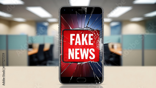 Fake news concept fake news on broken screen
