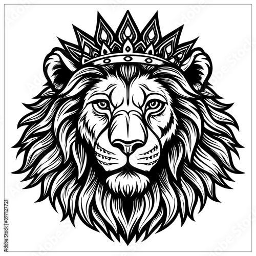 Beautiful Lion head with crown Sketching Art photo