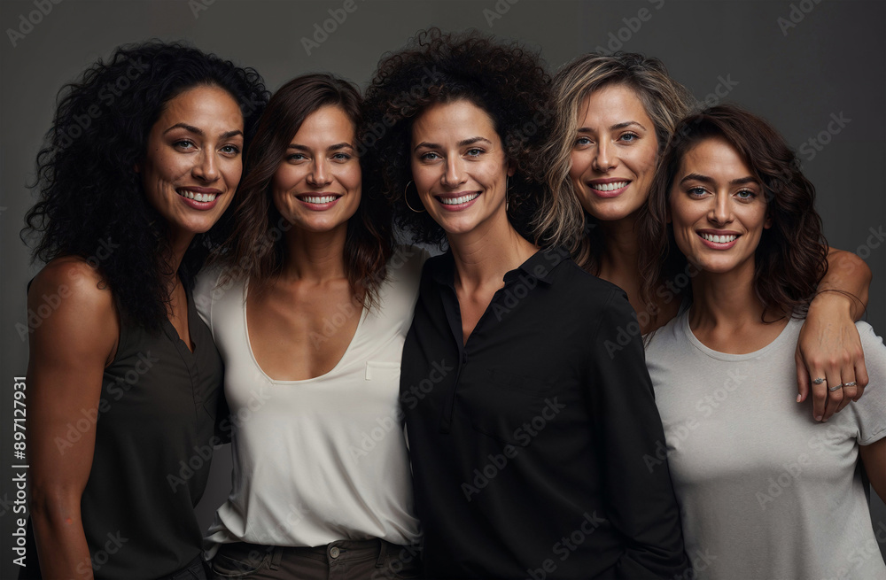 Fototapeta premium Diverse group of confident women smiling together. Generative AI image