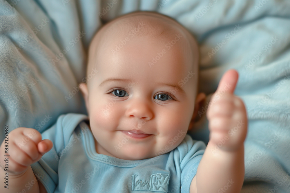 Adorable Baby Giving a Thumbs Up Gesture. Generative AI image Adorable Baby Giving a Thumbs Up Gesture. Generative AI image