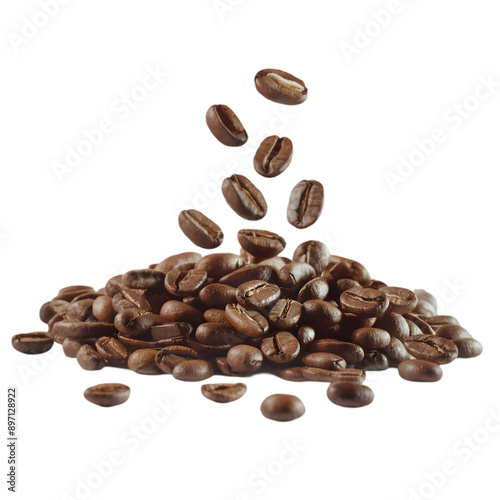 Close-up of roasted coffee beans isolated on a white background