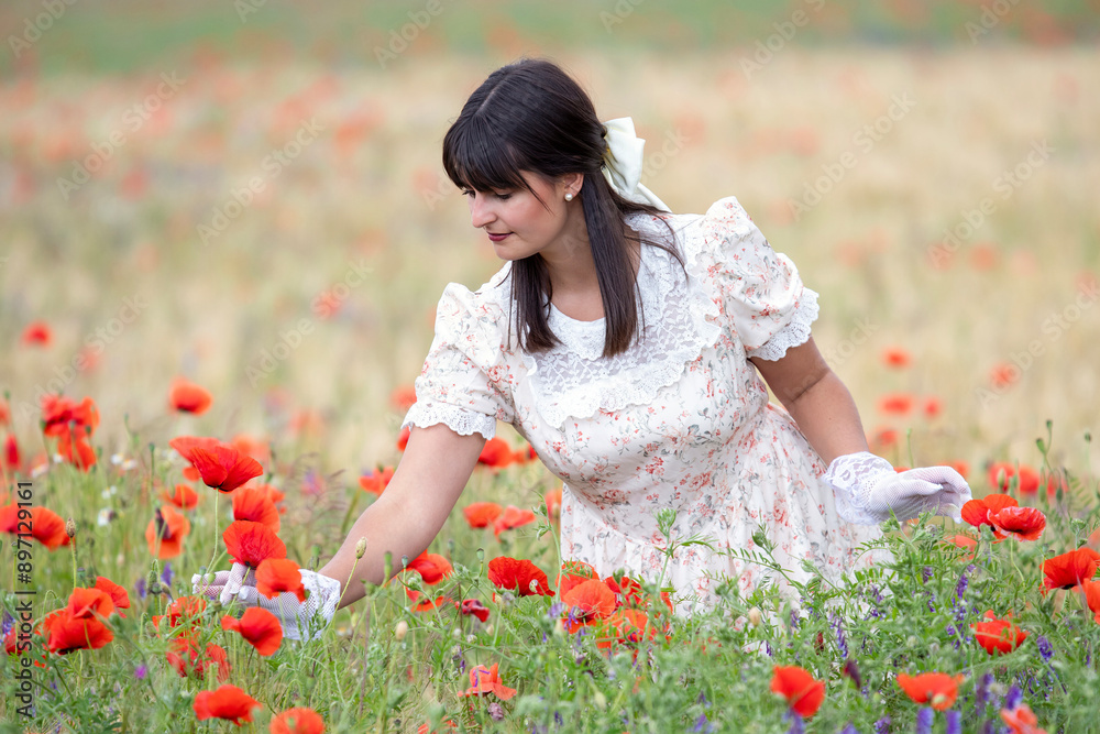 nostalgic person picking flowers with white gloves nostalgic person picking flowers with white gloves