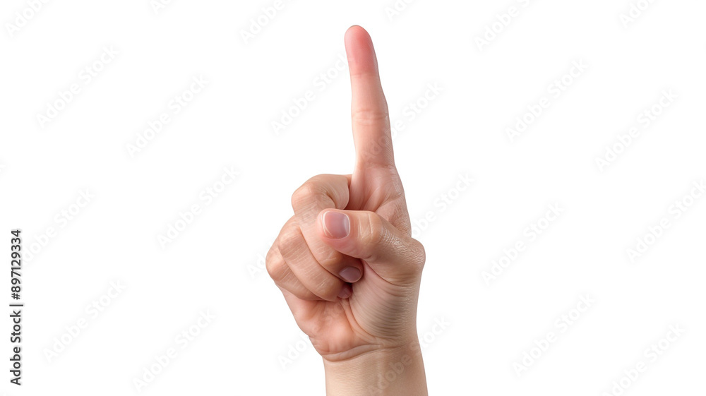 A hand points a finger upwards isolated on a white background A hand points a finger upwards isolated on a white background