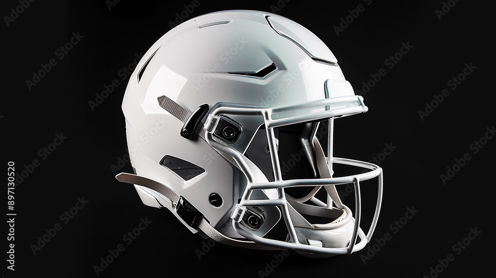 Fototapeta premium A white American football helmet isolated on black background