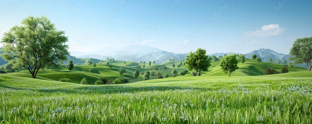 Gentle rolling hills under a clear sky, pastoral landscape, tranquility Gentle rolling hills under a clear sky, pastoral landscape, tranquility