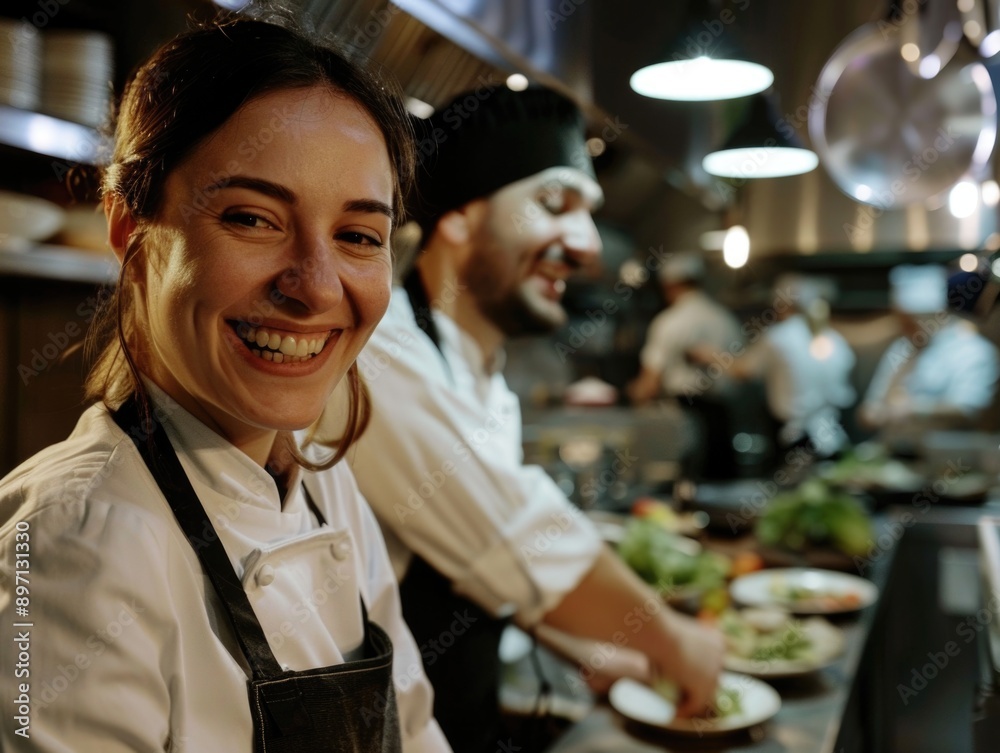 A cheerful chef posing for the camera with a warm smile A cheerful chef posing for the camera with a warm smile