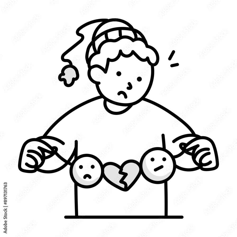 Heartbroken girl holding garland, doodle icon
Heartbroken girl holding garland, doodle icon