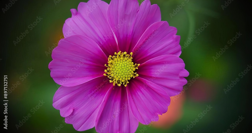 Obraz premium A closeup shot of a vibrant medium pink cosmos flower, showing intricate petals and vibrant colors.