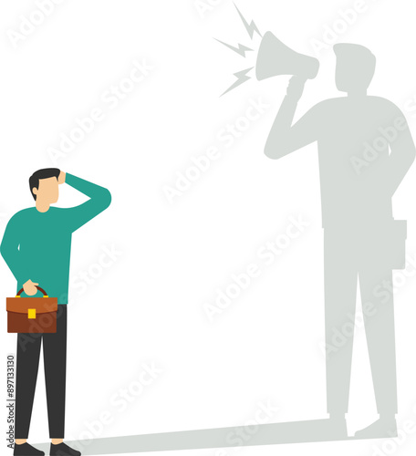 Inner critic concept, businessman and his shadow vector illustration

