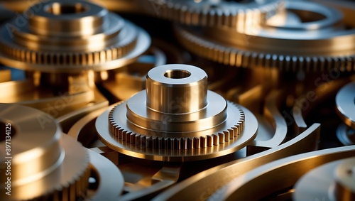 Close-Up Image of Interlocking Metal Gears with Intricate Mechanical Detail