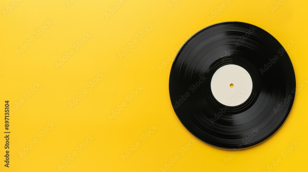 Bright yellow backdrop featuring a vinyl record with a blank label - Bright yellow backdrop featuring a vinyl record with a blank label -