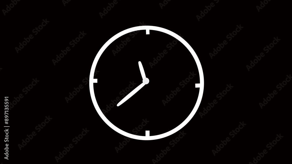 Black clock icon with moving arrows in 12 hour loop. Stopwatch animation. Black clock icon with moving arrows in 12 hour loop. Stopwatch animation.