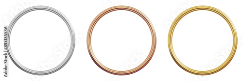 3d circle frames silver, bronze and gold color. Stock vector illustration on isolated background.