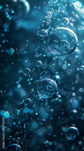 Wallpaper Mural  poster. full of transparent soap bubbles around edges. dark blue and cyan colors. Torontodigital.ca