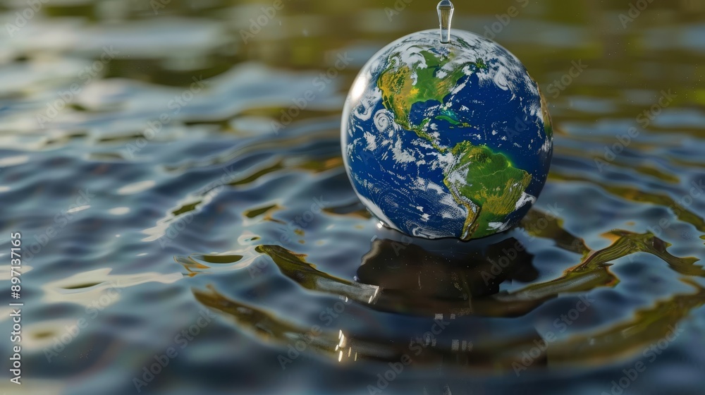 A miniature globe floats on a tranquil body of water, symbolizing the importance of water conservation, sustainability, environmental protection, and the delicate balance of our planet. A miniature globe floats on a tranquil body of water, symbolizing the importance of water conservation, sustainability, environmental protection, and the delicate balance of our planet.