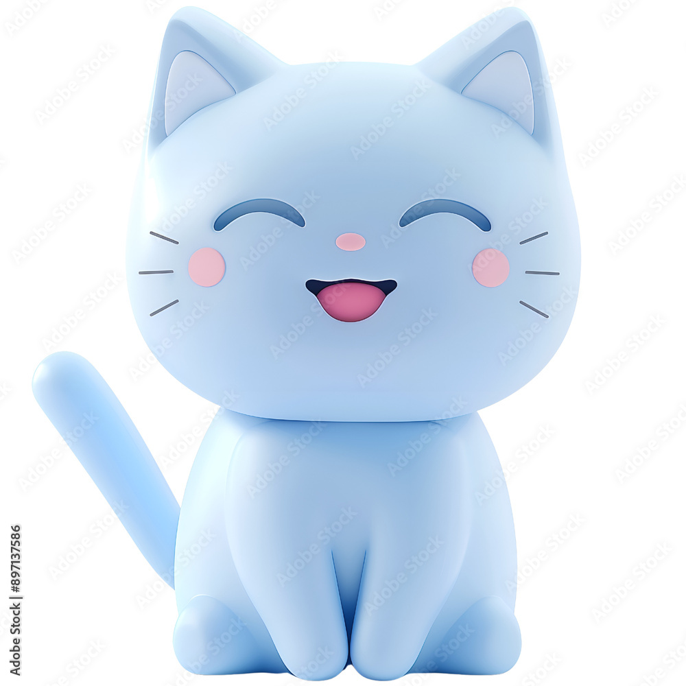 Fototapeta premium 3D Render of a Cute Blue Smiling Cat Isolated on Transparent Background
