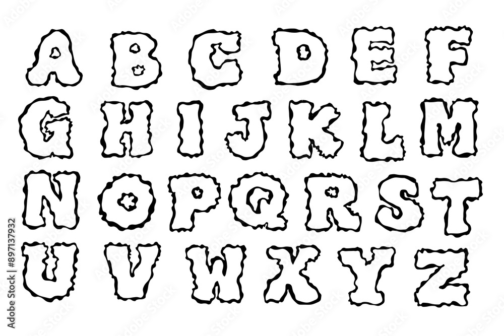 A to Z png letter, abstract English alphabets set, transparent background