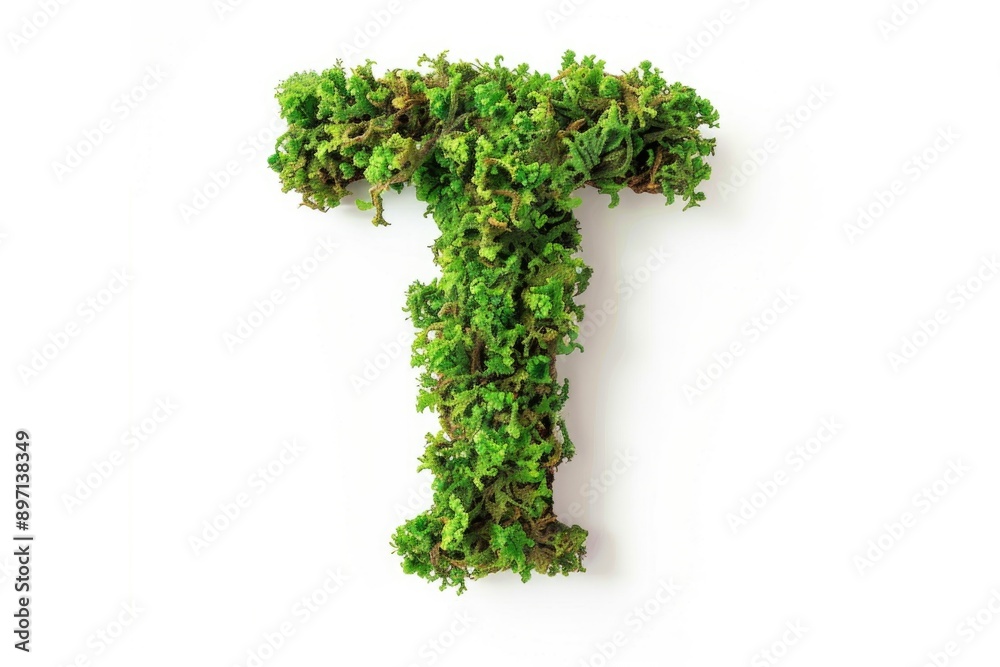 Close-up of fresh lettuce leaves arranged to form the letter t Close-up of fresh lettuce leaves arranged to form the letter t