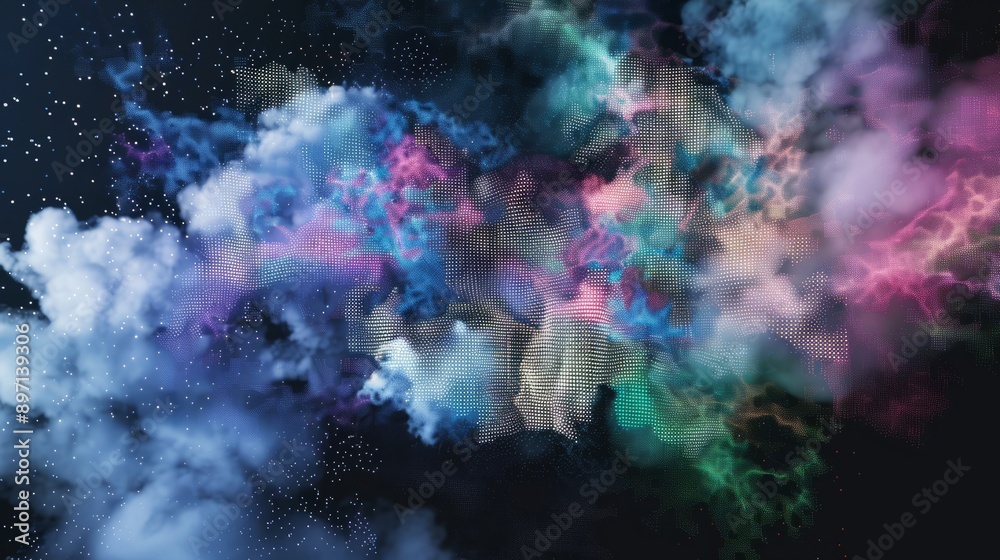 Obraz premium flowing digital pixel cloud in space texture, Flowing Digital pixel Cloud in space texture