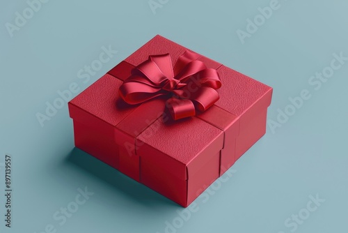 A small, beautifully wrapped gift box with a red ribbon and bow