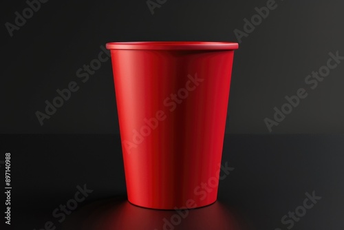 A single red plastic cup sits on a dark, non-reflective surface