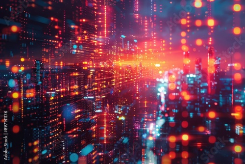 A close up of a city with lots of lights on it