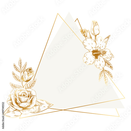 Gold floral triangle badge design element photo