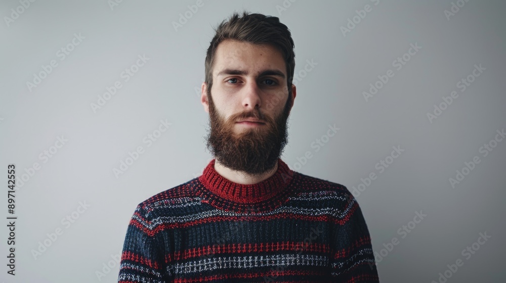 A person wearing a sweater and having a beard, suitable for various occasions A person wearing a sweater and having a beard, suitable for various occasions