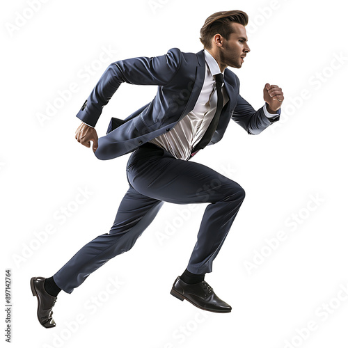 Professional business man running athlete in a running pose, isolated on a transparent background.