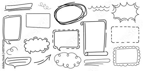 Frames in doodle style. Hand drawn borders.