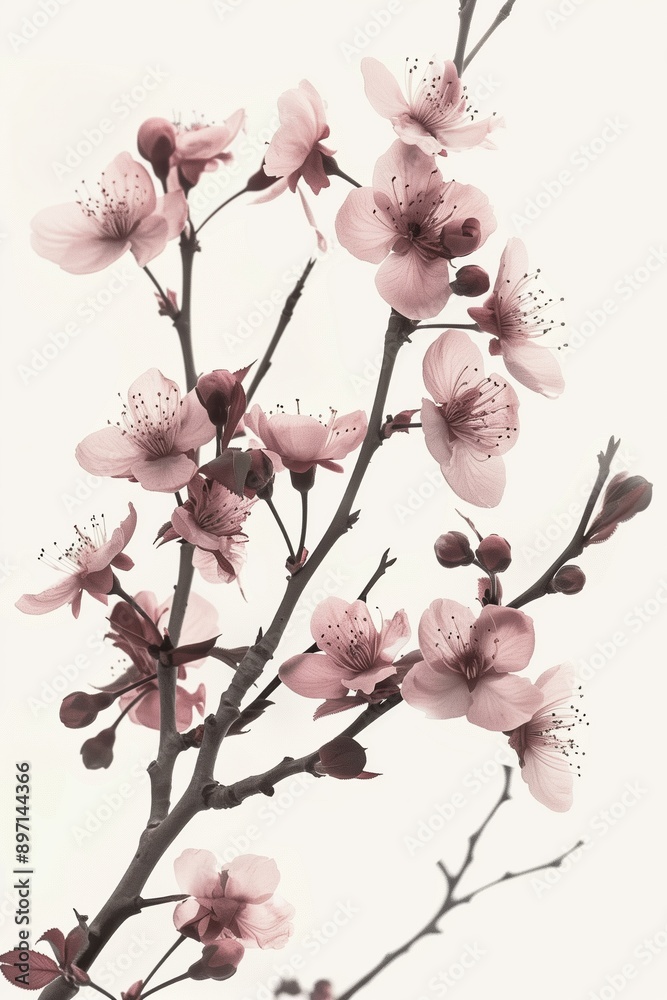 Serene Minimalistic Cherry Blossom Geometric Shapes in Soft Gray on White Background Serene Minimalistic Cherry Blossom Geometric Shapes in Soft Gray on White Background