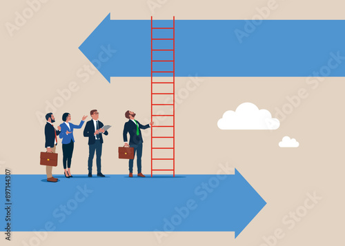 Change life direction. See the business direction forecasting the economy or the future. Modern flat vector illustration.