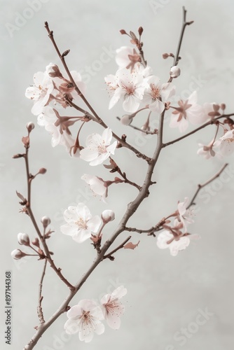 Minimalistic Geometric Cherry Blossom Shapes - Elegant Simplicity in Soft Gray and White