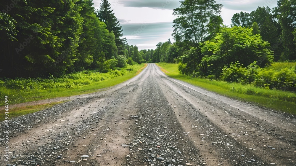 Fototapeta premium view of the gravel road, free space for parking, nature