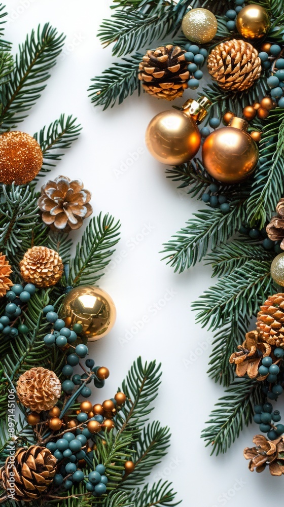 Christmas composition of tree branches and gifts Christmas composition of tree branches and gifts