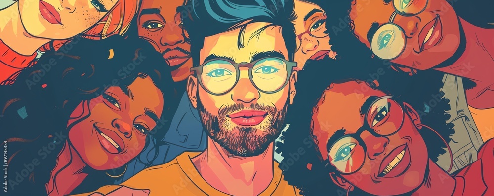 Diverse group of friends taking a selfie, multicultural unity, social bonding Diverse group of friends taking a selfie, multicultural unity, social bonding