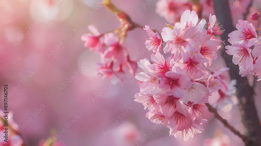 A delicate cluster of soft pink cherry blossoms. A delicate cluster of soft pink cherry blossoms.