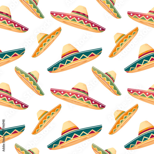 Mexican hat png seamless pattern on transparent background