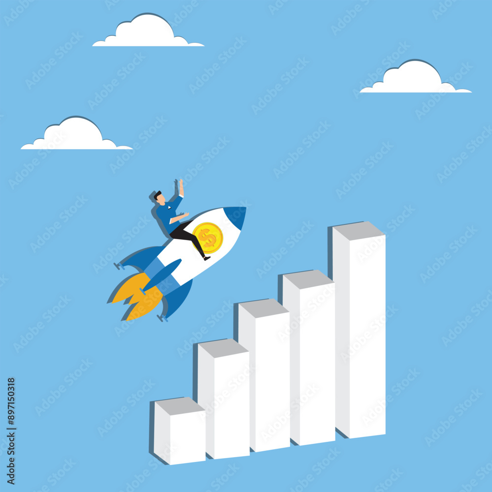 Investment growth, compound interest or dividend investing, profit earning from stock market, pension fund or saving, capital gain concept, businessman with grow graph and dollar sign profit return Investment growth, compound interest or dividend investing, profit earning from stock market, pension fund or saving, capital gain concept, businessman with grow graph and dollar sign profit return