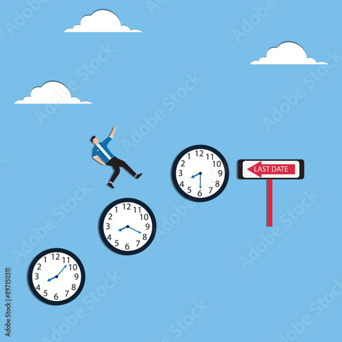 Time management, vision or effort to manage project and foresee problem or opportunity, work deadline or timer countdown, progress or development concept, businessman riding time passing clock