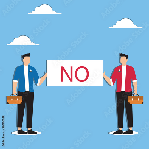 Say no, negative or stop sign, rejection or refuse to do thing, disagreement expression, communicate to stop or denied concept, businessman hold sign with the word NO with strong rejection impression