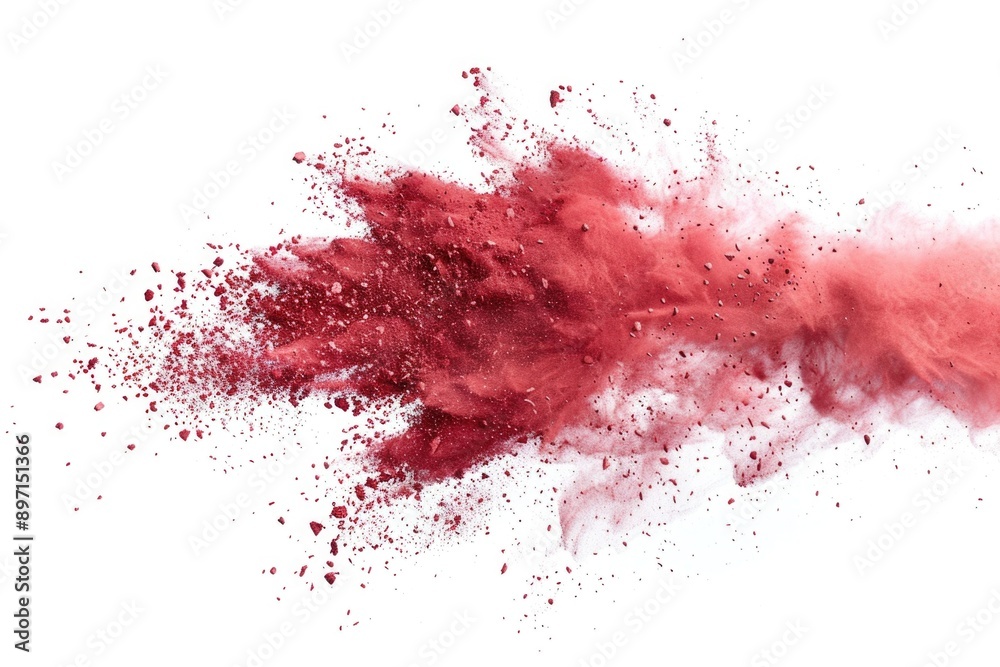 A vibrant red powder explosion on a clean white surface A vibrant red powder explosion on a clean white surface