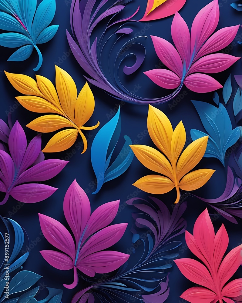 Layered paper leaves in various colors on a vibrant background 3D, ideal for naturethemed designs, greeting cards, and springtime promotions. 5 Layered paper leaves in various colors on a vibrant background 3D, ideal for naturethemed designs, greeting cards, and springtime promotions. 5