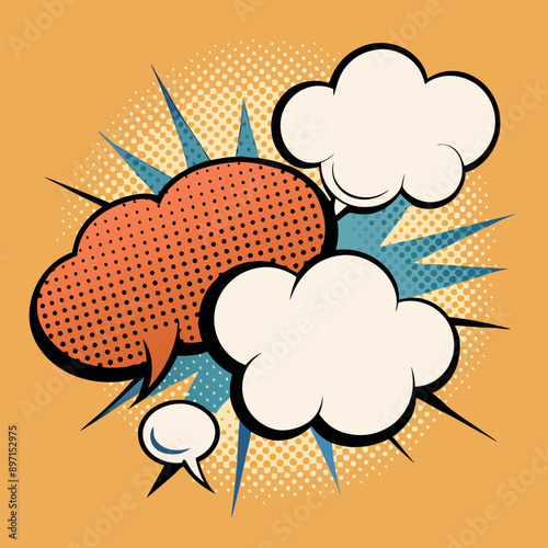Speech bubbles. Vintage bubbly comedy forms and vintage text bubbles. Clouds of thought and speech with a halftone vector set