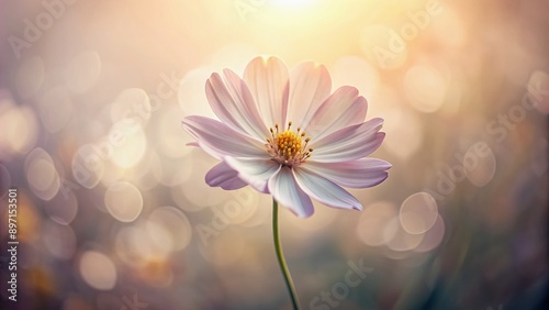 Delicate petal details of a solitary flower stand out against a serene, softly focused light background, creating a calming and peaceful natural ambiance.