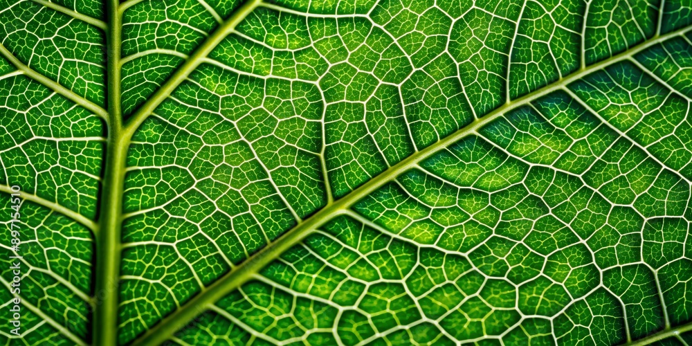 Vibrant green leaf's intricate network of veins and delicate edges are showcased in stunning detail in this extreme close-up shot of nature's beauty.
