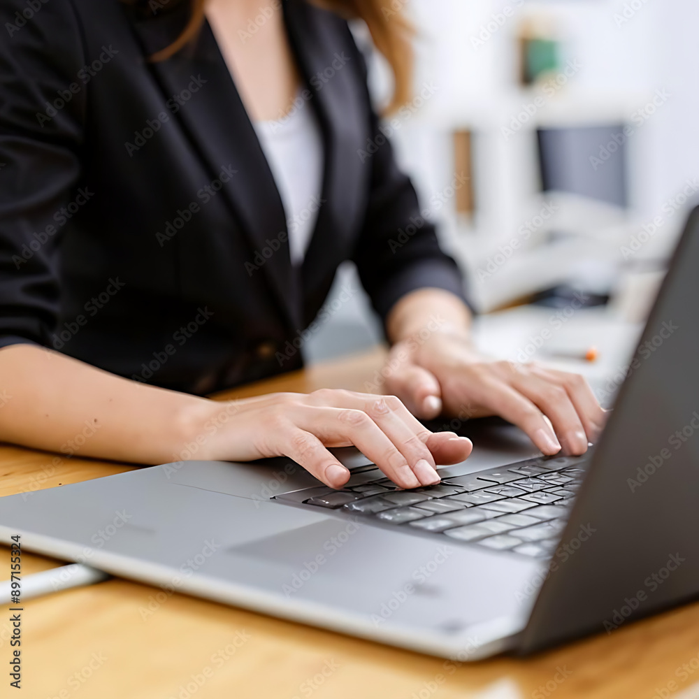 Woman works on laptop Woman works on laptop