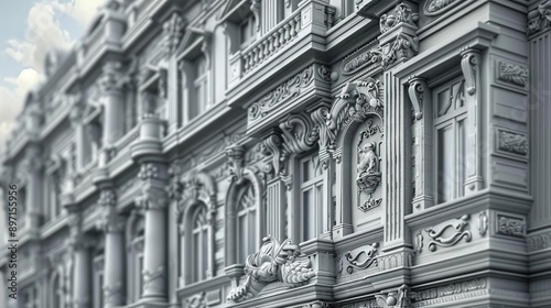 3D Render of Ornate Building Facade with Intricate Details